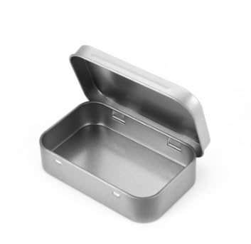 HASTHIP® 4 Pcs 31g Silver Aluminium Small Tin - Portable Rectangular Metal Hinged Tin Box Container Mini Portable Small Storage Container with Lid for Make Up, Candles, Jewellery, 95x60x20mm, Silver