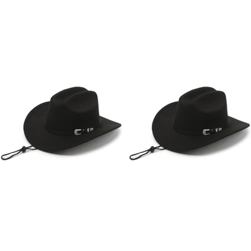 Proberos® Western Cowboy Hat for Men Classic Roll Up Fedora with Buckle Belt Black 2PCS