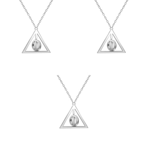 ZIBUYU® 3PC Deathly Hallow Necklace for Men and Women Stylish Fashion Deathly Hallow Pendant for Boy, Rotatable Design Halloween Costume Accessory for Women and Men