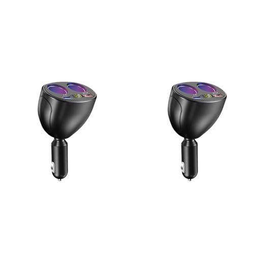 STHIRA® Car Charger 120W Cigarette Lighter Splitter with QC3.0 3.1A USB Ports 12V 24V Adapter LED Voltage Display Fast Charging for GPS Dash Cam Phone 2 PCS