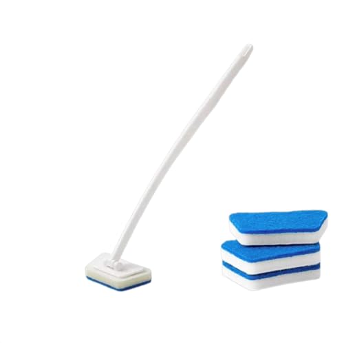 HASTHIP® Bathroom Cleaning Brush - Long Handle Sponge Cleaning Brush, 3 in 1 Bathroom Scrubber for Bathtub Tiles Glass Floors Windows, Wipers for Bathrooms Floor, 56cm Handle Length-White