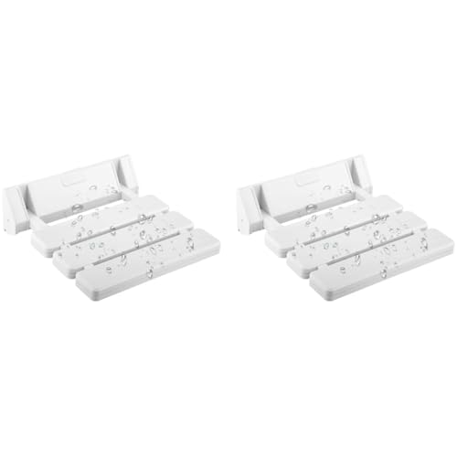 HANNEA® Folding Shower Seat Wall Mounted Stool for Bathroom ABS Durable Anti-Slip Foldable Chair for Home Senior Citizen Kids Pregnant White 2PCS