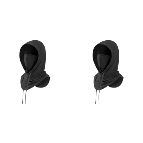 Optifit® Face Mask for Bikers 3-in-1 Balaclava Sun Hood with Neck Gaiter Ice Silk Cool Touch Adjustable Drawstring Lightweight Quick Dry Protection for Biking Hiking Black 2PCS