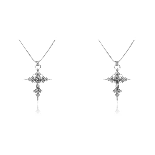 SANNIDHI® Vintage Gothic Cross Skull Pendant Necklace Women Punk Halloween Goth Jewelry Gift Men 2PCS