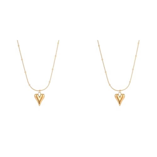 ZIBUYU® Golden Heart Necklace for Women Y2K Style Slim Chain Collarbone Pendant Alloy Jewelry Gift Her Birthday Anniversary Valentines Day 2PCS