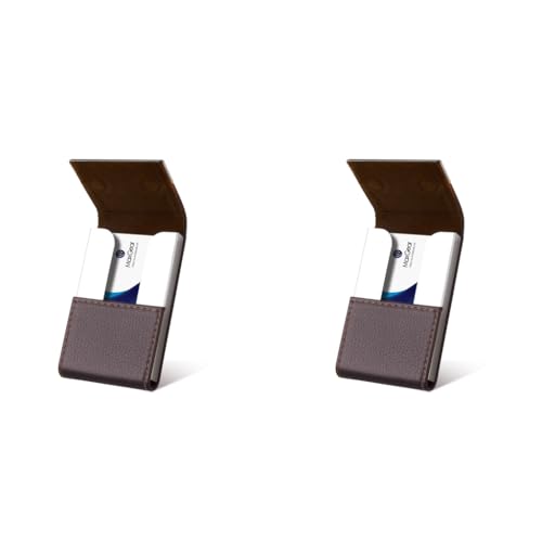 ZIBUYU® 2PCS PU Leather Business Card Holder for Men & Women, 25-Card Capacity, Magnetic Snap Closure, Pocket-Sized, Artisanal Handmade, Compact, Travel-Friendly, Executive Networking Meetings, Brown