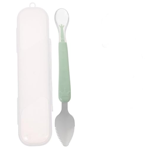 ZIBUYU® Kisangel Baby Scraper Spoon, Double Head Silicone Spoon with Serrated Edges for Fruit Mud & Puree, BPA-Free, Heat-Resistant, with Storage Box, Lightweight Feeding Utensil for Baby Training, Green