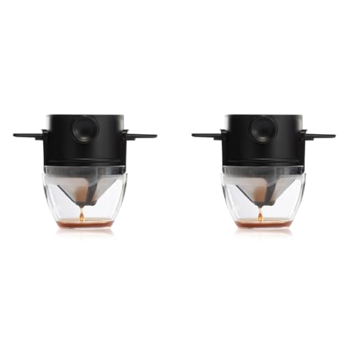 HASTHIP® Filter Coffee Maker with Bottom Cup Double Mesh Pour Over Food Grade Stainless Steel Plastic Dripper Paperless Foldable to Fit Most Keep Flavour Easy Use Clean 2 PCS