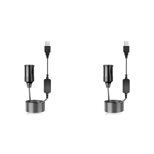 STHIRA® USB to Cigarette Lighter Socket 5V to 12V Converter 1.2 Meter Long Cable Plug and Go Universal for 12W Devices Car Fan Dash Cam 2PCS