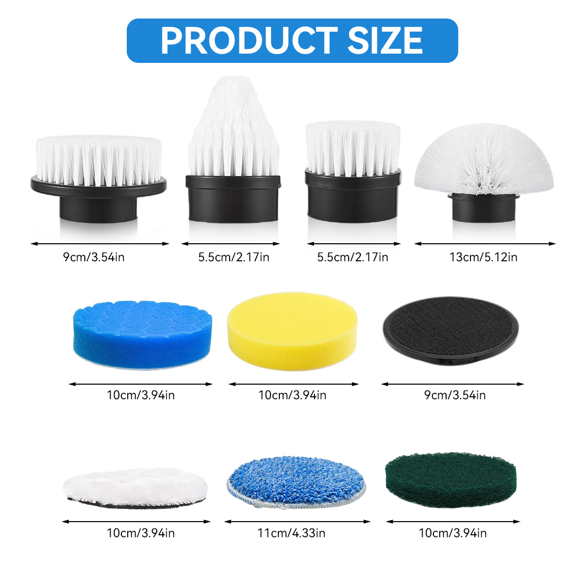 Supvox 9Pcs Drill Brush for Electric Spin Brush, Universal Drill Brush Attachments, Include Scrubber Scouring Pads Cleaning Kit, Car Drill Brushes for Cleaning, Floor, Bathroom, Tile (Only Brush Set)