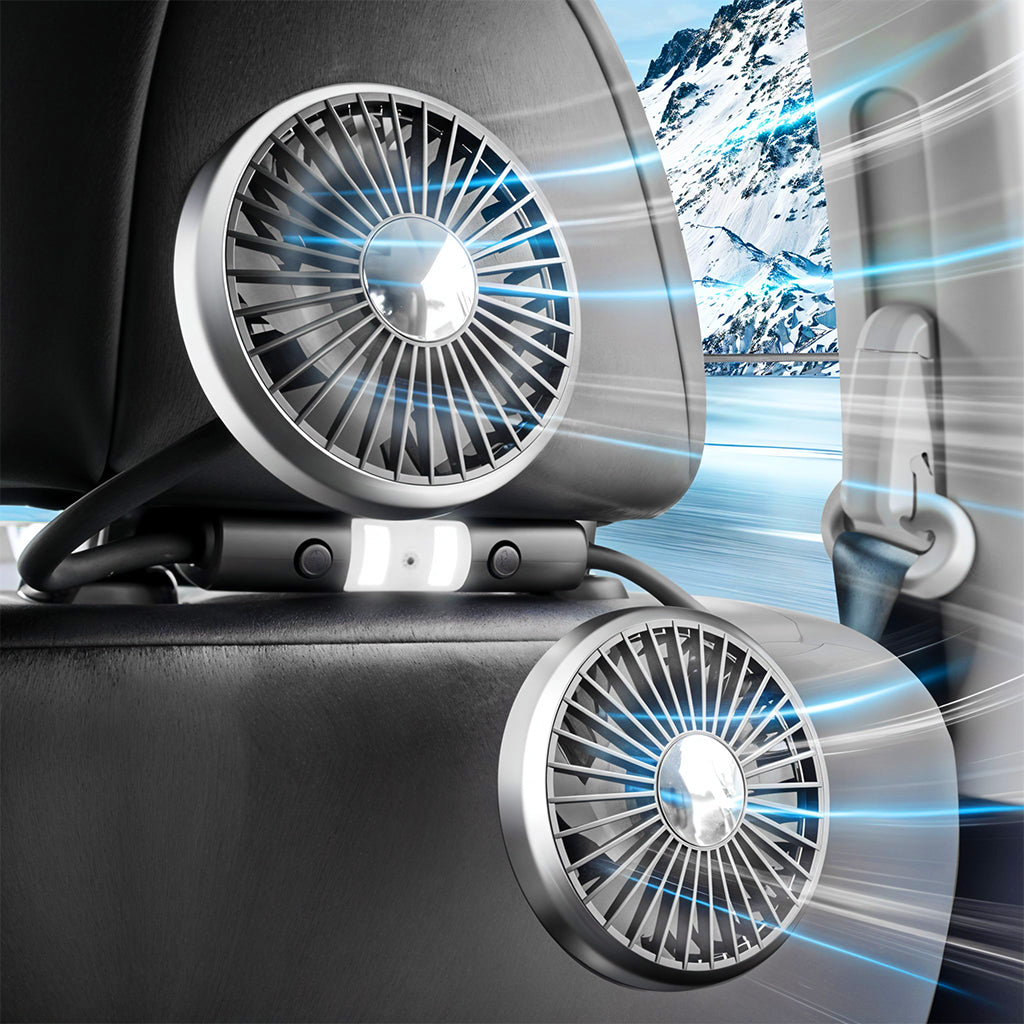STHIRA® Fan for Car Back Seat Car USB Fan with Dual Head 3-Speed Adjustable Cooling Air Fan with 360° Rotation Independent Switch USB Fan for Car Compact Design For Auto Headrest, Ideal for Cars/SUVs