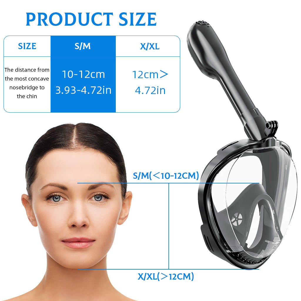 Proberos® Adult Snorkel Mask, 180° Wide Angle View Anti-Fog Snorkling Face Mask with Drain Valve, Detachable Breathing Tube Design Full Face Snorkeling Mask Diving Gear with Camera Mount, S/M