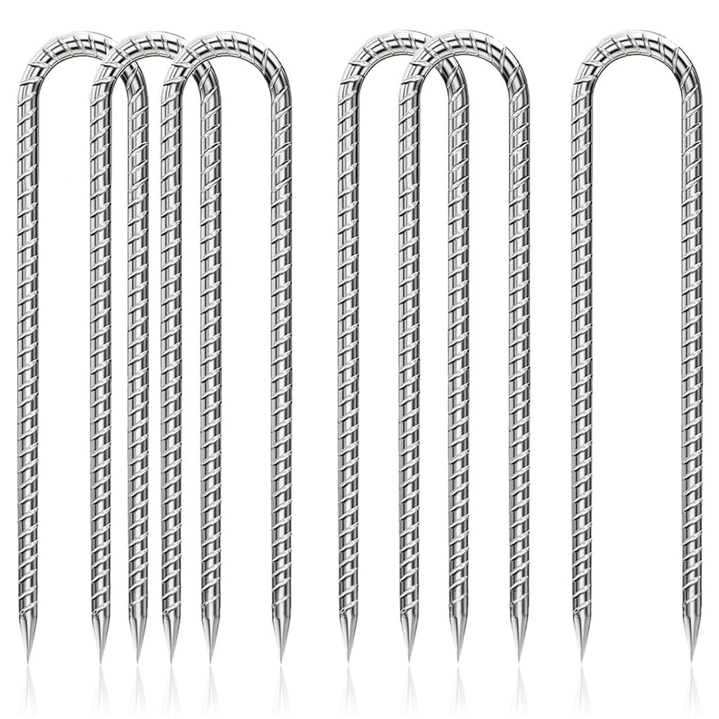 HASTHIP 6Pcs Garden Stakes Landscape Staples for Securing Landscape Fabric, Heavy Duty Tent Stakes, Multi Camping Windproof Nails, Galvanized Steel Ground Stakes Staples Securing Pegs (11.8 In)