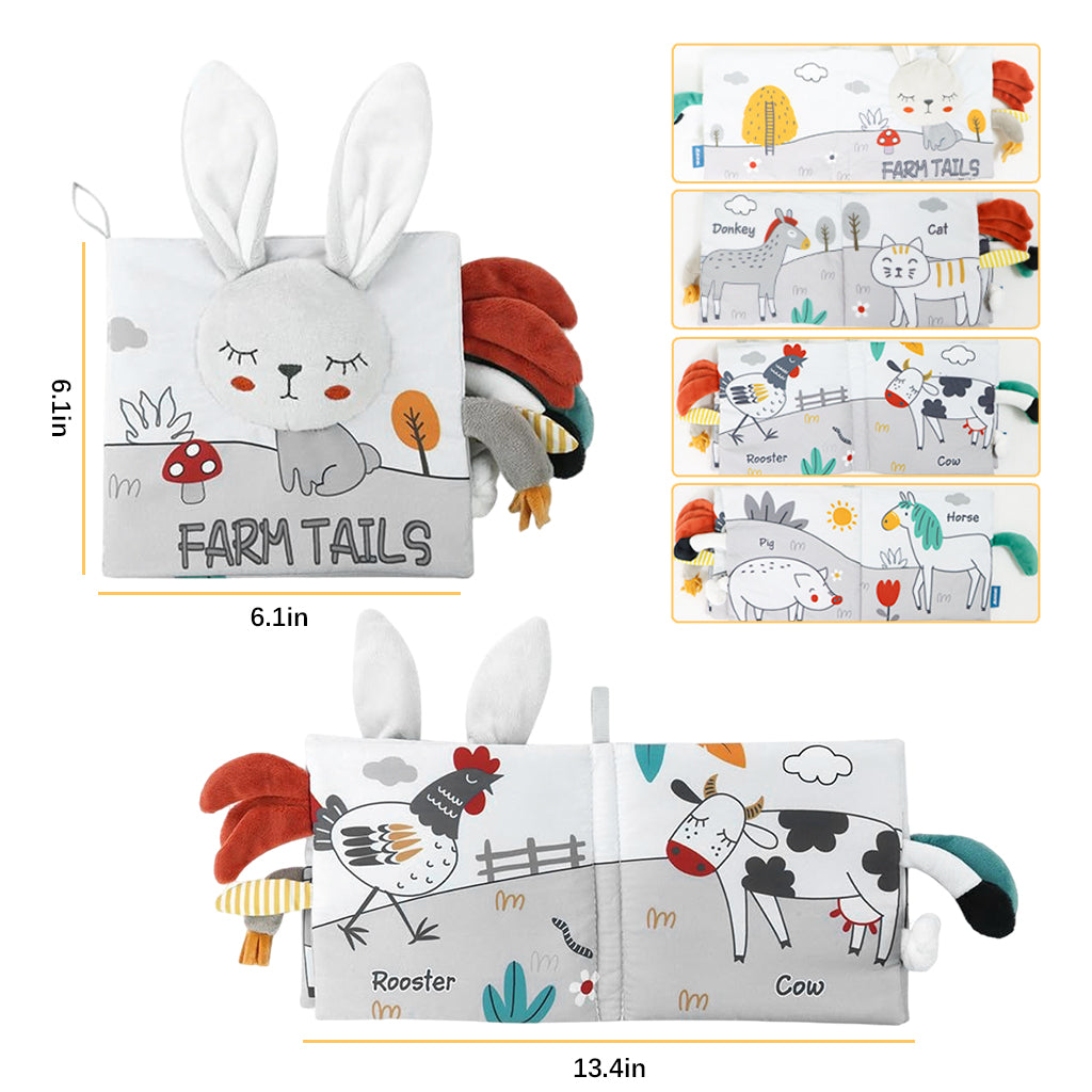 SNOWIE SOFT Baby Cloth Book Cartoon Grey Rabbit Toy Cloth Book Sensory Book Built in Squeaky Toy Baby Cloth Early Sensory Toy Book Sensory Book Gift Toy for Baby Toddler 3-12 Months