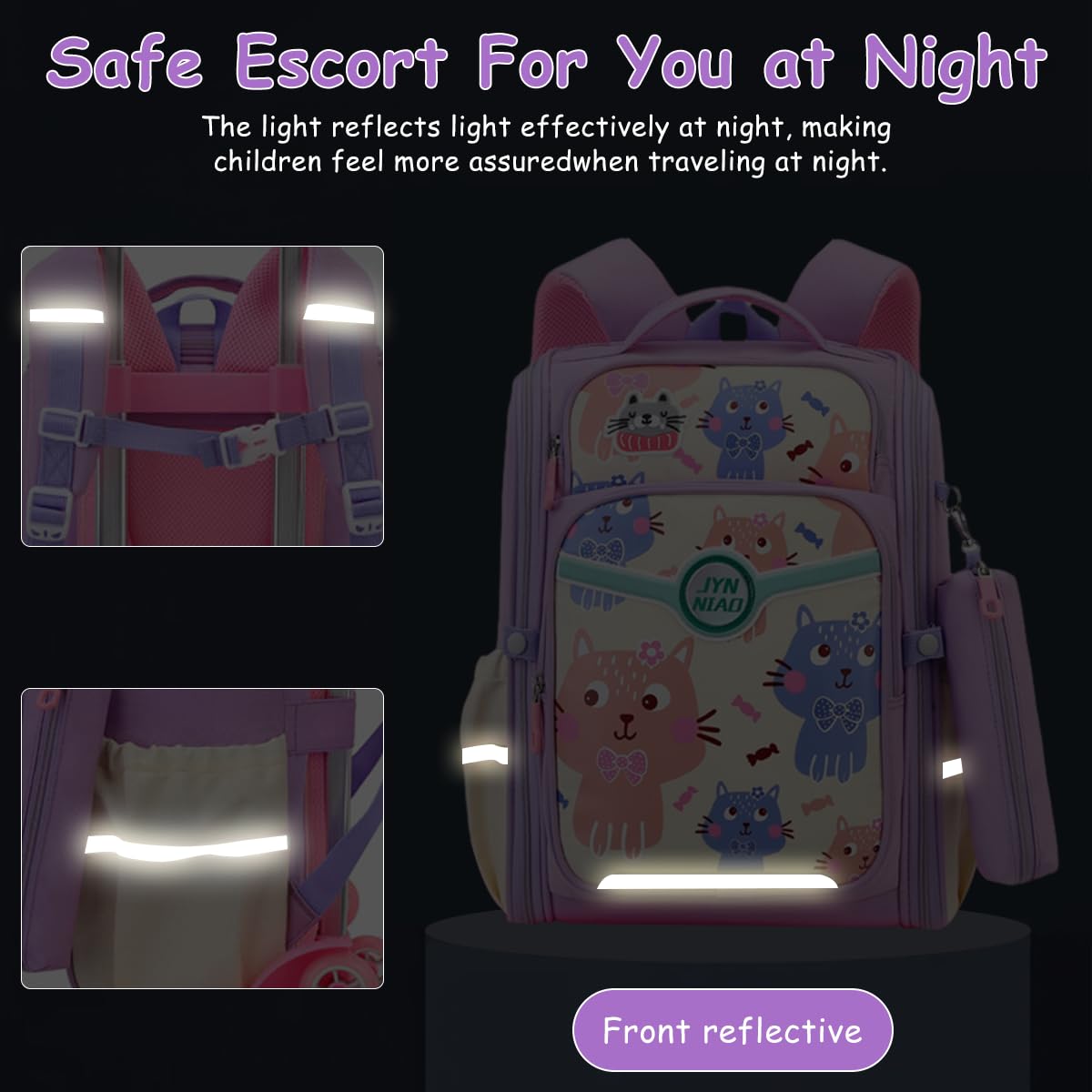 PALAY School Backpack for Girls Backpack on Wheel SchoolGirls 6-12 Years Old Waterproof Cartoon Print Girls Backpack with Detachable Wheel Stand Lightweight Travel Backpack for Kids