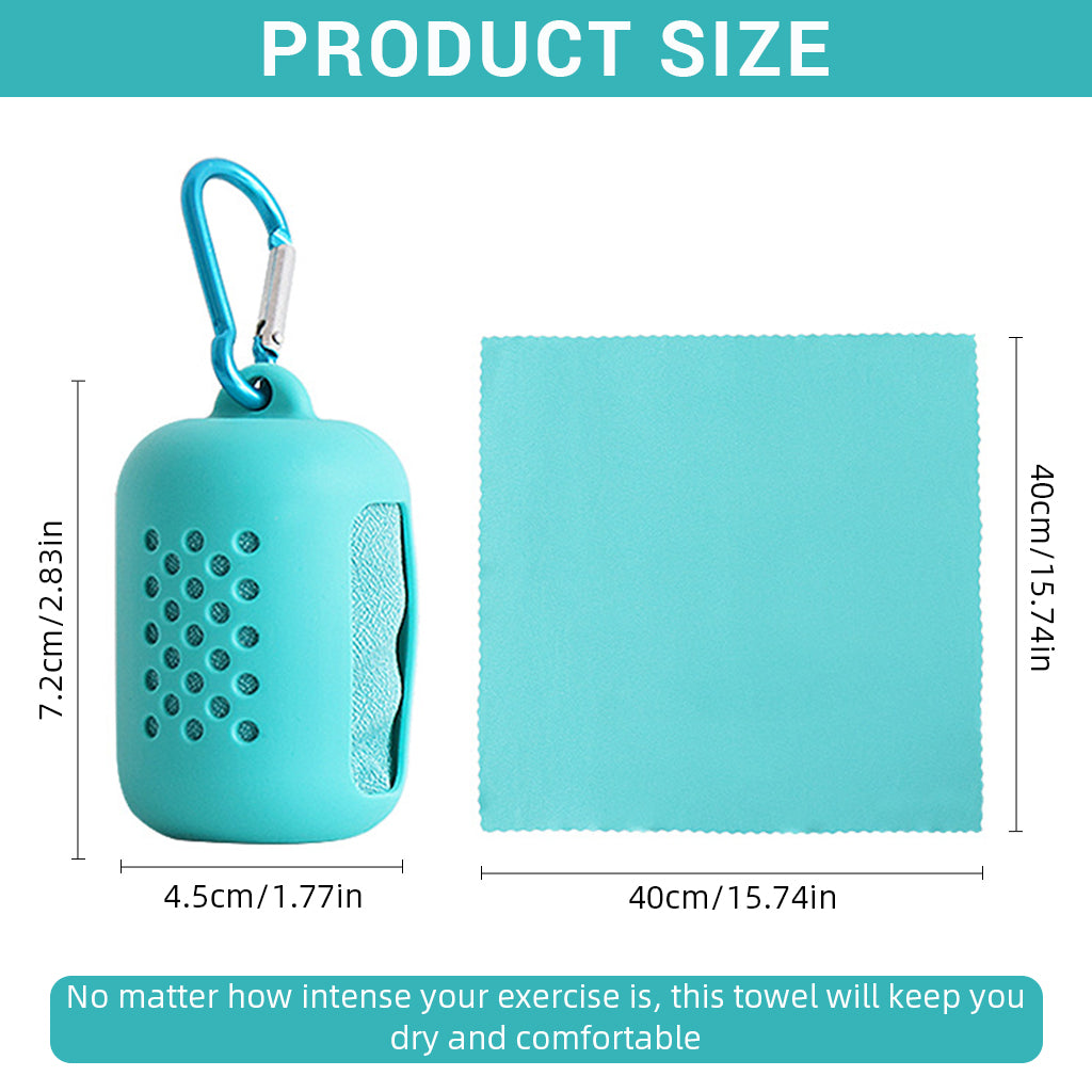 Proberos Quick Dry 40x40cm Fitness Towel for Gym & Outdoor, Cool Feel Microfiber Sweat Towel for Men & Women, Portable Pocket Face Towel with Silicone Box & Carabiner, Green