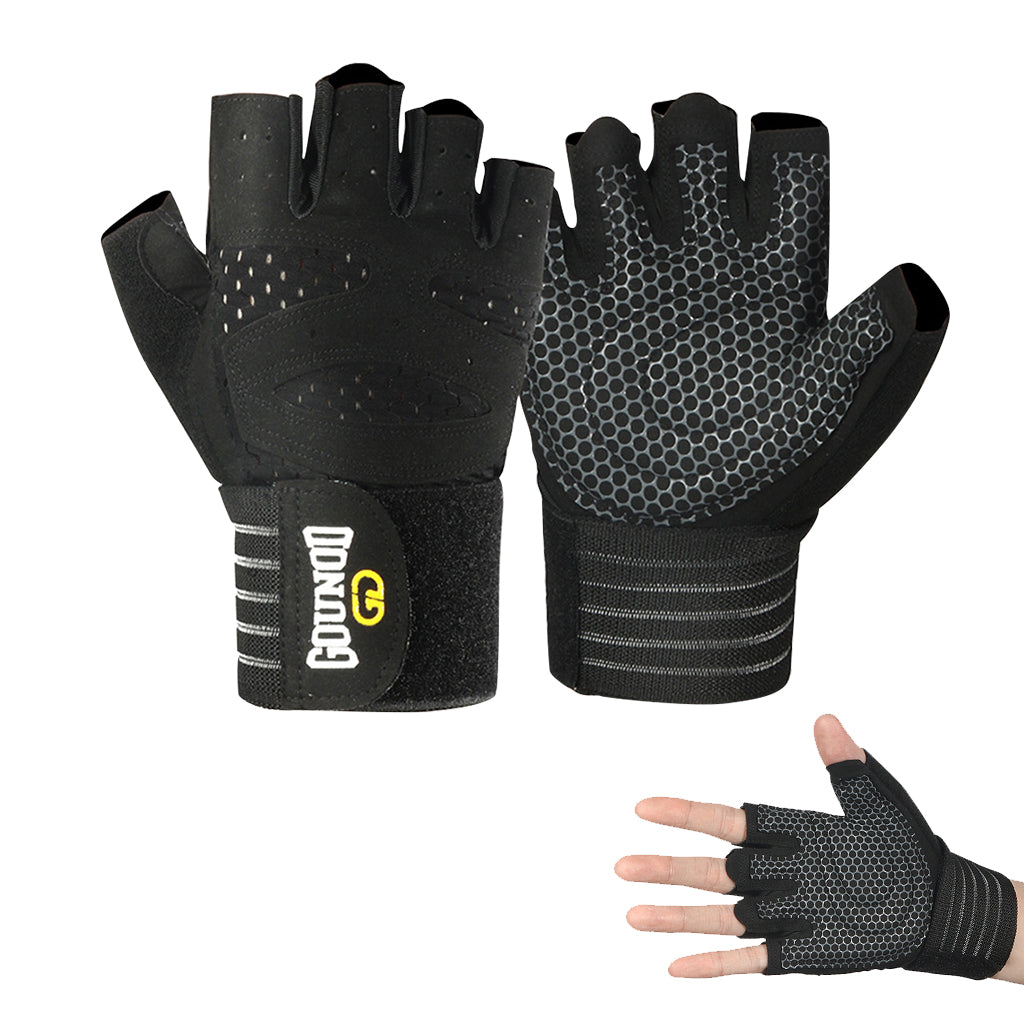 Proberos Fitness Gloves for Men Women Breathable Fingerless Gloves Anti-slip Padded Palm Design with Wrist Protection Sport Gloves Riding Gloves Workout Gloves, L