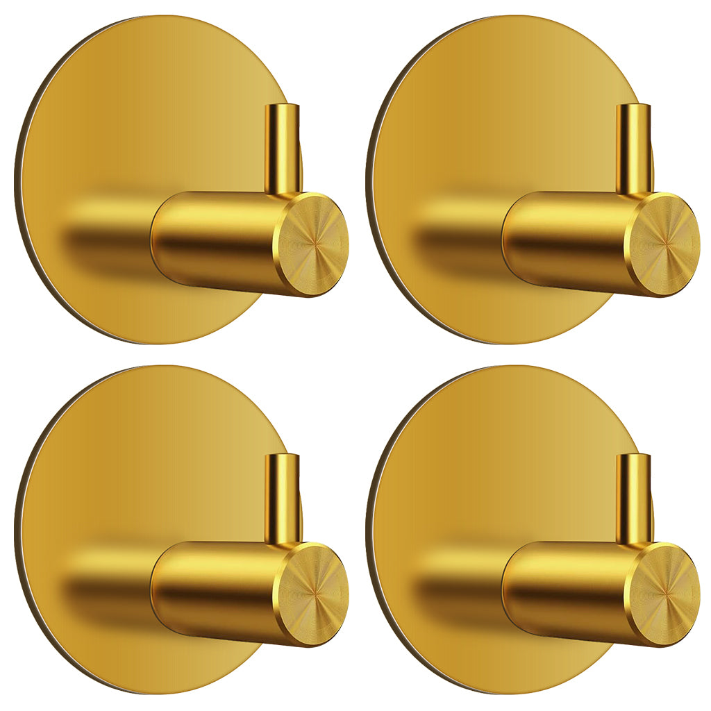 HASTHIP 4pcs Self Adhesive Wall Hooks, Golden Stainless Steel Utility Hooks, 0.5 Inch Round Rust-Proof Waterproof Hooks for Bathroom, Kitchen, Bedroom, Door Back, Hanging Bags, Hats, Towels & Keys