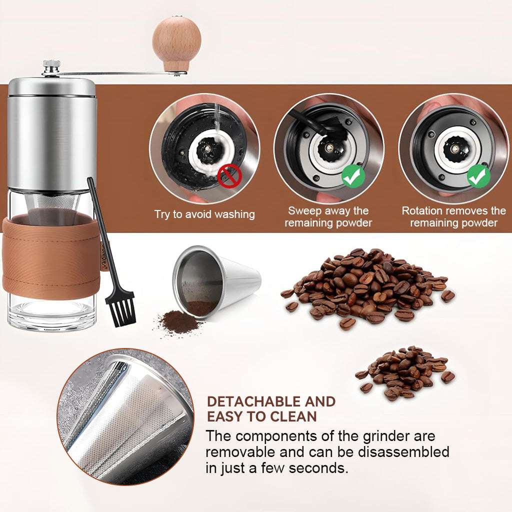 Supvox Manual Coffee Bean Grinder Stainless Steel Hand Coffee Grinder Hand Crank Coffee Mill Adjustable Grind Settings Detachable Easy to Clean Portable Coffee Grinder 15g Coffee Bean Capacity