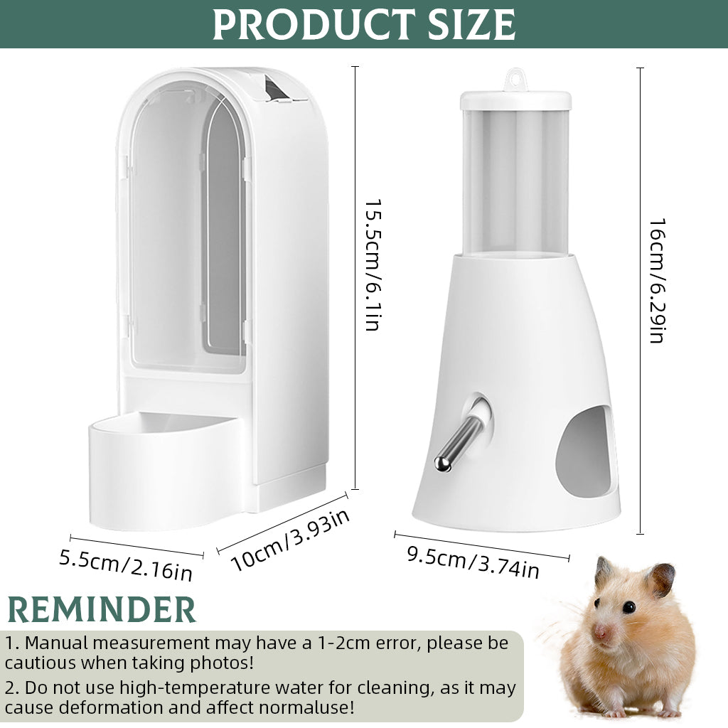 Qpets® Hamster Food Feeder & Water Feeder Set, No Jam Food Dispenser Hanging Water Feeder for Cage Small Pet Transparent Food Feeder for Hamster, Gerbils, Mice, Guinea Pigs