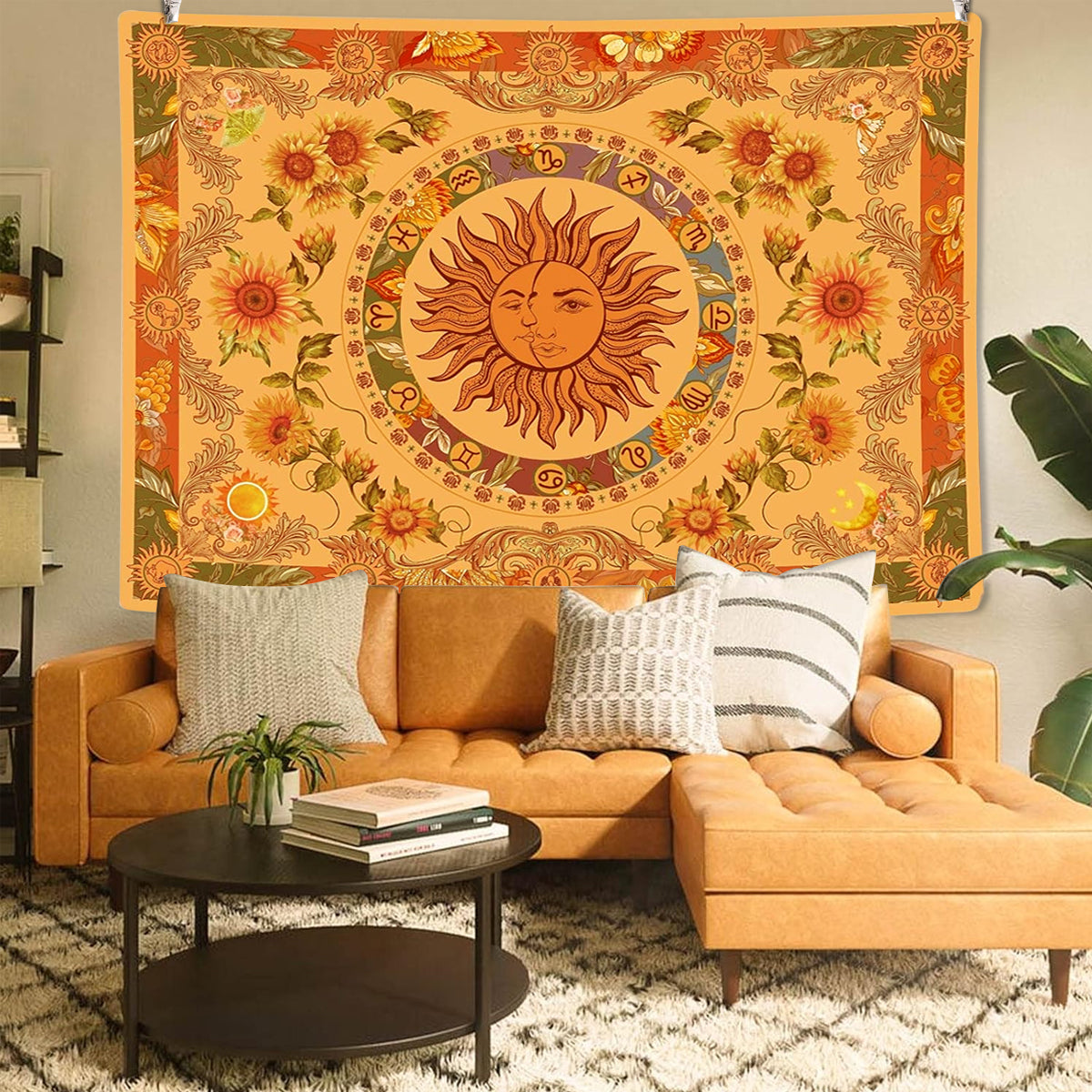 HASTHIP Sun and Moon Tapestry, Aesthetic Sun Moon Sunflower Tapestry, Retro Tapestries Wall Art Tapestry Cover Wall Hanging Room Decor for Bedroom Livingroom, 51x59 inches