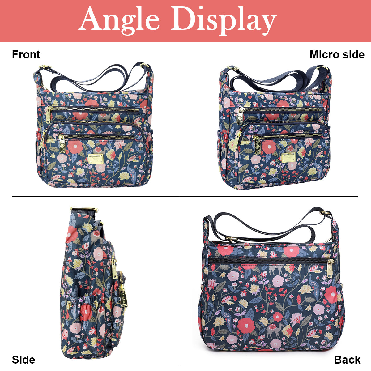 PALAY Women Crossbody Bag Fashion Floral Peacock Print Satchel Travel Bag Multi Layer Nylon Crossbody Bag Casual Day Bag Satchel Handbag