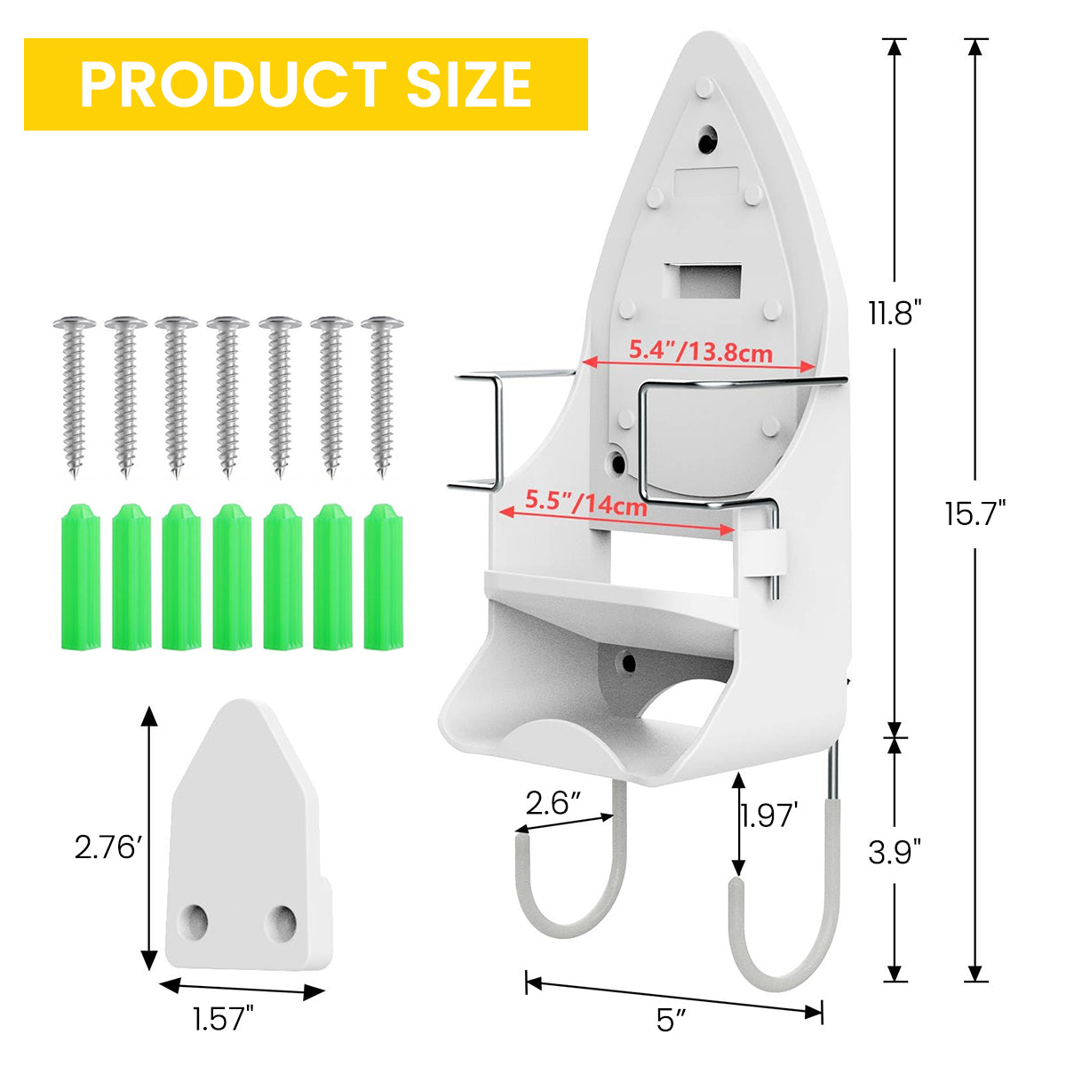 HASTHIP® Iron Board Hanger, Wall Mount Electric Iron Holder Iron and Ironing Board Storage Organizer Shelf with Removable Hooks for Household Bathroom Laundry Room