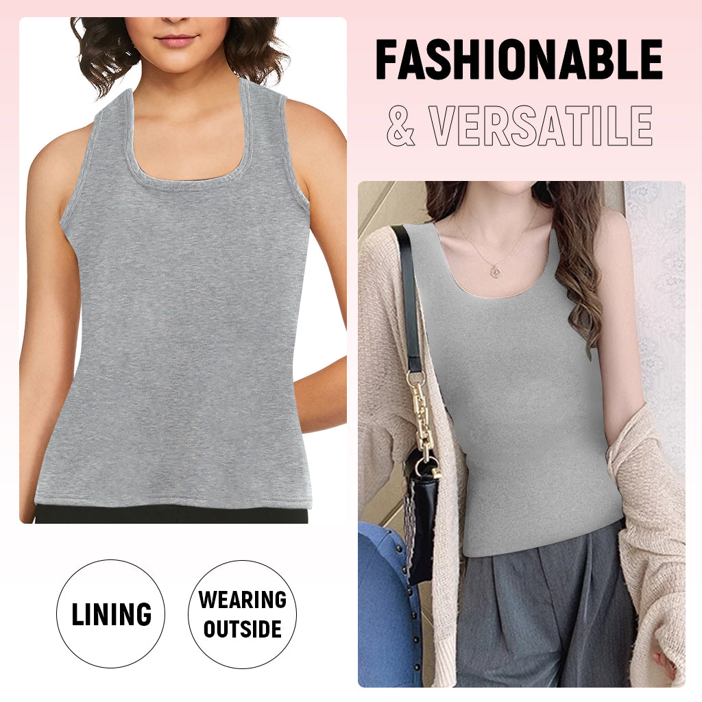 PALAY Thermal Top for Women U-neck Winter Vest Top for Women Warm Fleece Lined Wide Strap Vest Thick Tank Top Winter Basic Warm Vest, Black