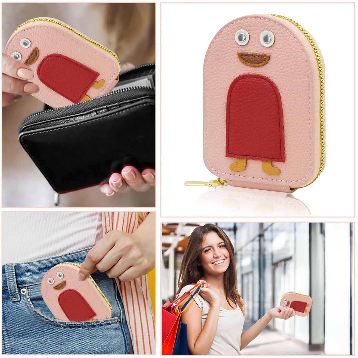 PALAY Girls Card Bag Travel Card Holder with 10 Compartments Wallet Organizer Bag Zipper Pouch PU Cartoon Penguin Zipper Card Bag RFID Blocking Travel
