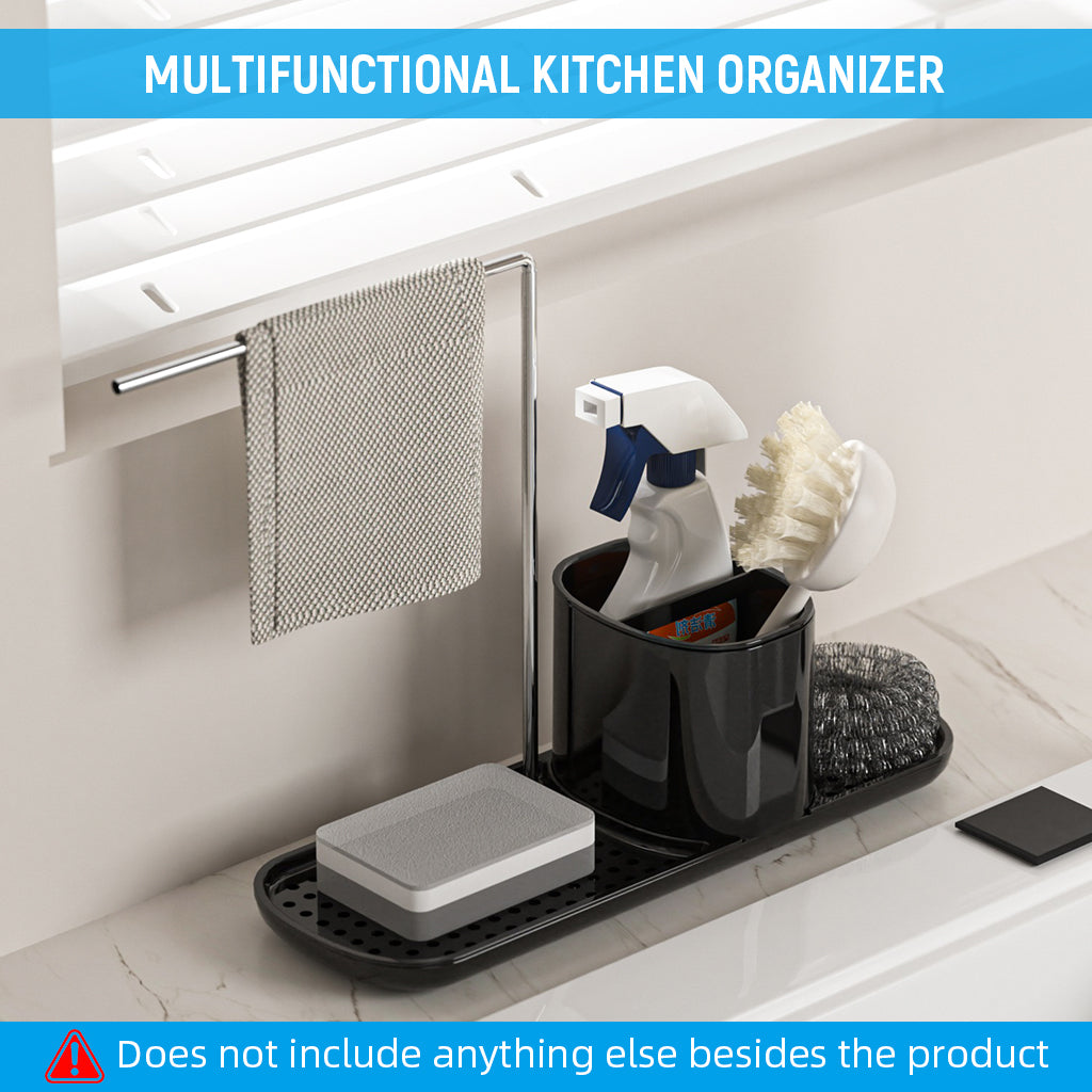 Supvox Kitchen Sponge Holder Dish Towel Rack Kitchen Scrubber Brush Holder Multi Storage Organizer Bathroom Kitchen Sink Organizer
