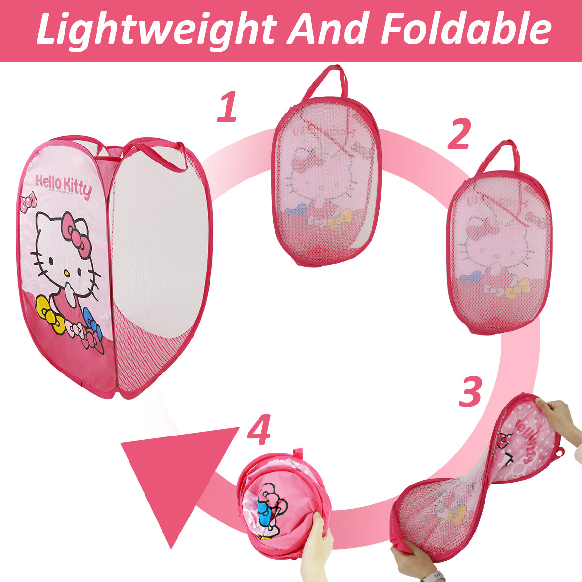 HASTHIP Cartoon Handy Laundry Collapsible Mesh Pop Up Hamper with Wide Opening and Side Pocket Breathable, Sturdy, Foldable, and Space-Saving Design for Clothes and Storage