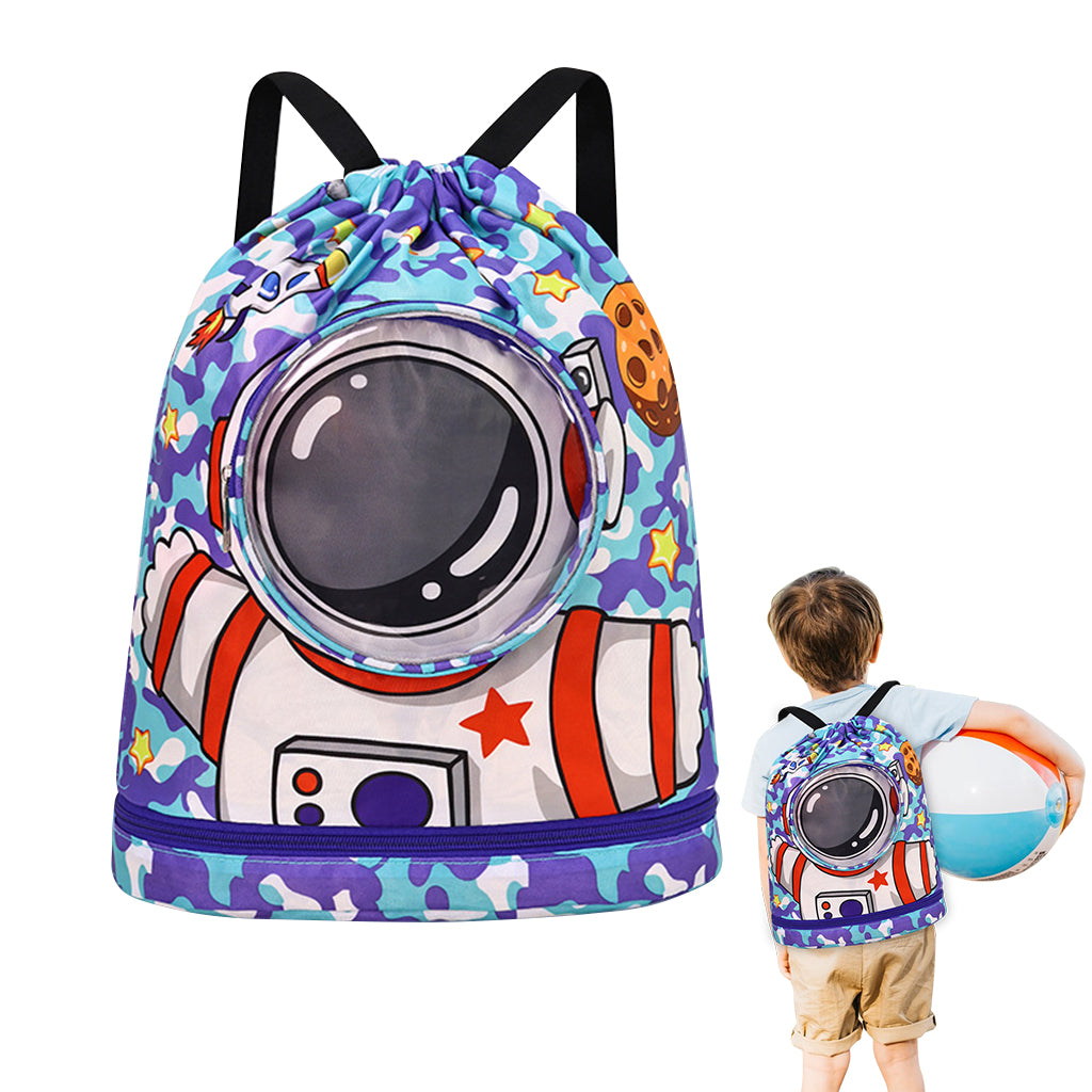 Proberos Drawstring Backpack Kids Waterproof Swimming Bags with Shoe Compartment Cartoon Print Polyester Drawstring Backpack Kids Travel Backpack Swimming Bag Activitiy Bag
