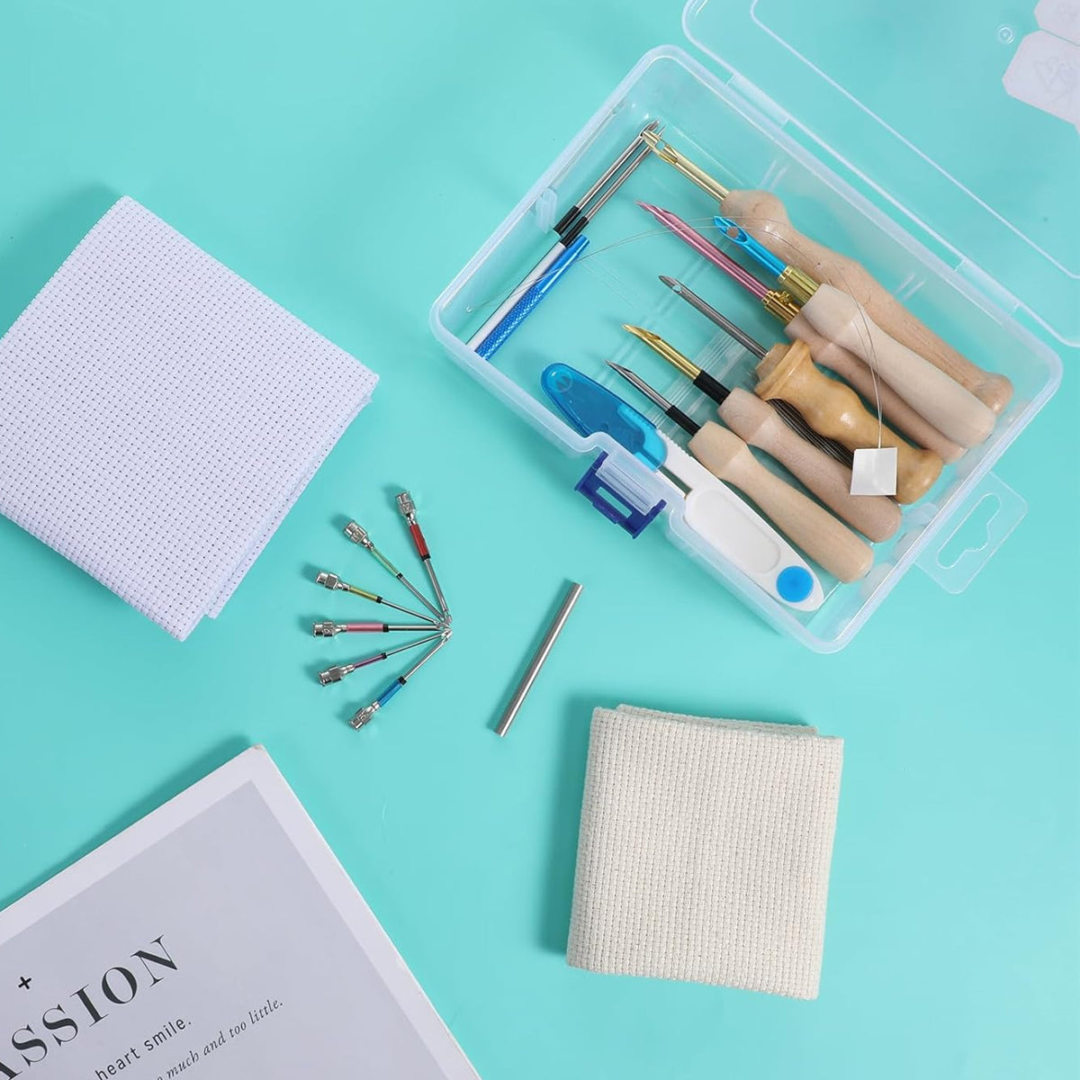 HASTHIP 35Pcs Embroidery Punch Needle Kit, Punch Needle Tool Punch Needle Embroidery Kits Include Wooden Handle Embroidery Pen Set, Big Eye Needles with Punch Needle Cloth for Adults Beginner