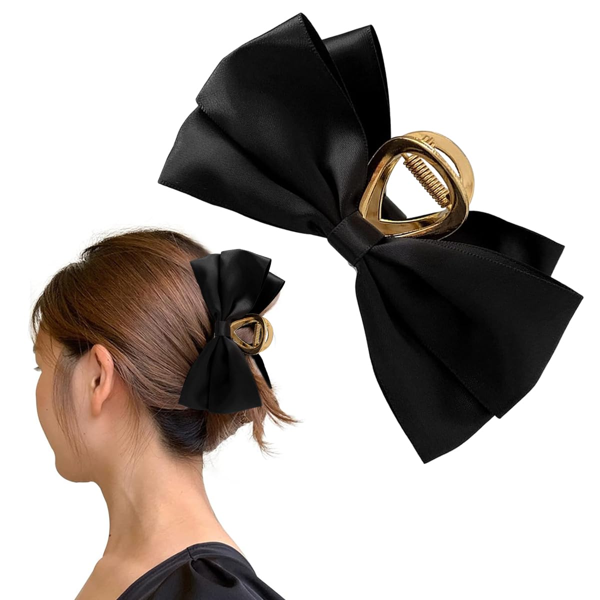 PALAY Large Bow Hair Claw Clips for Women Metal Hair Bow Claw Clip for Medium Thick Hair, Stylish and Elegant Non-slip Strong Hold Big Hair Clamp - Black