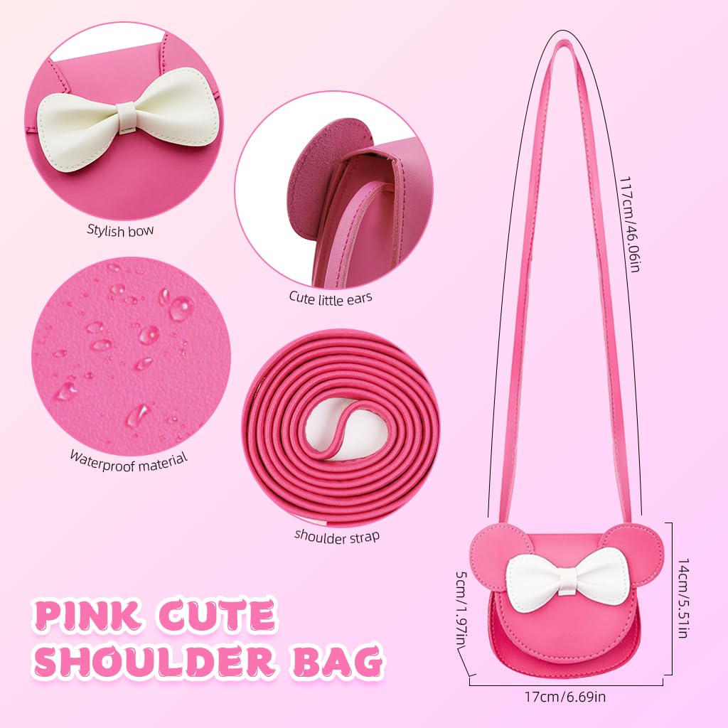 SNOWIE SOFT Kawaii Sling Bag Girls Small Shoulder Bag Cute Pink Minnie PU Shoulder Bag Travel Crossbody Bag for Little Girls Gift for Girls Birthday Gift Christmas Gift, 17x5x14cm