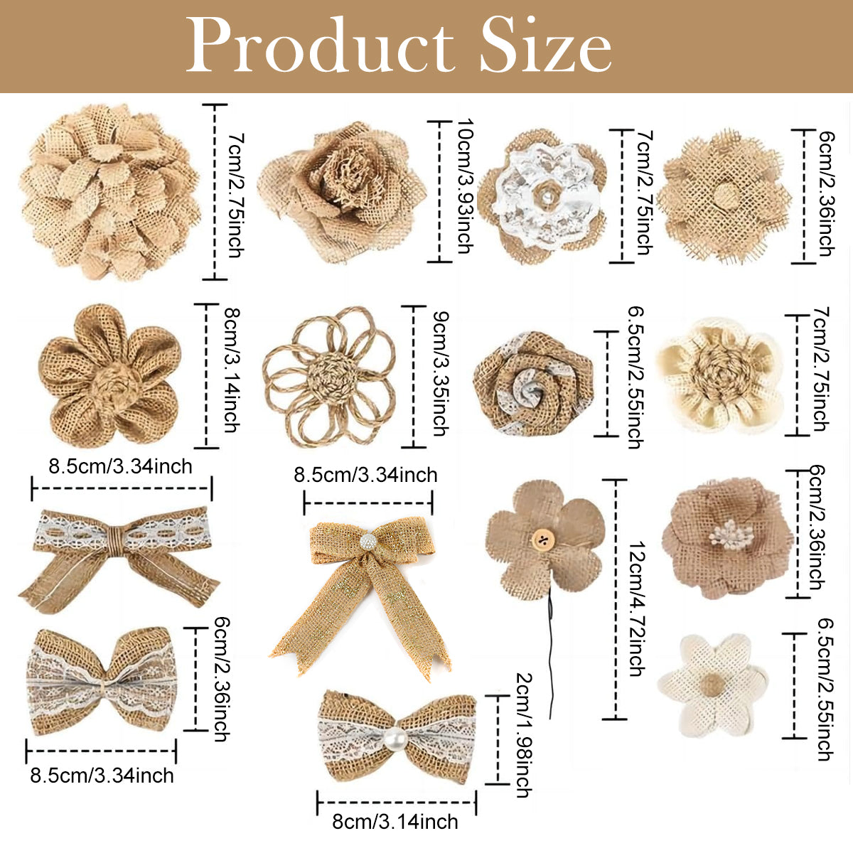 PATPAT Set of 19Pcs DIY Hemp Woven Ribbons Decoratives Ribbon Flowers Bows Hemp Ropes Multi Sized Rustic Lace Hemp Ribbons Ties Bohemian Rustic Hemp Decor for Scrapbooking, DIY Hand Crafts