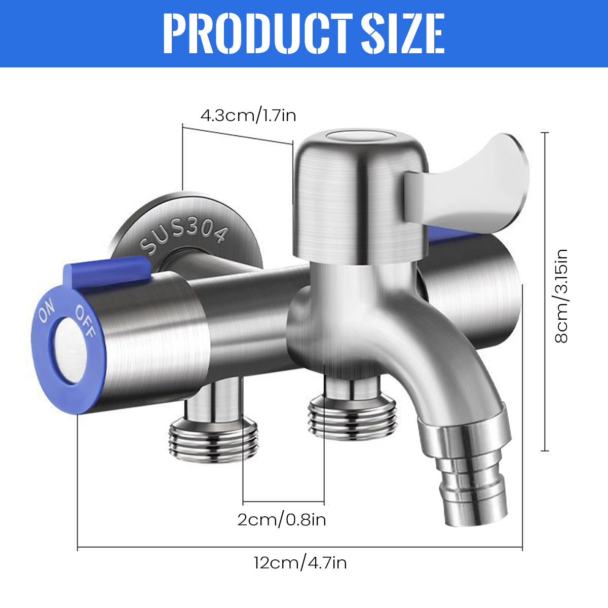 Supvox Stainless Steel Wall Mounted Faucet 3 in 1 Bathroom Water Faucet with Divided Valves Shower System Water Tap Laundry Machine Water Faucet Toilet Faucet 1/4'' Universal Wall Mounted Faucet