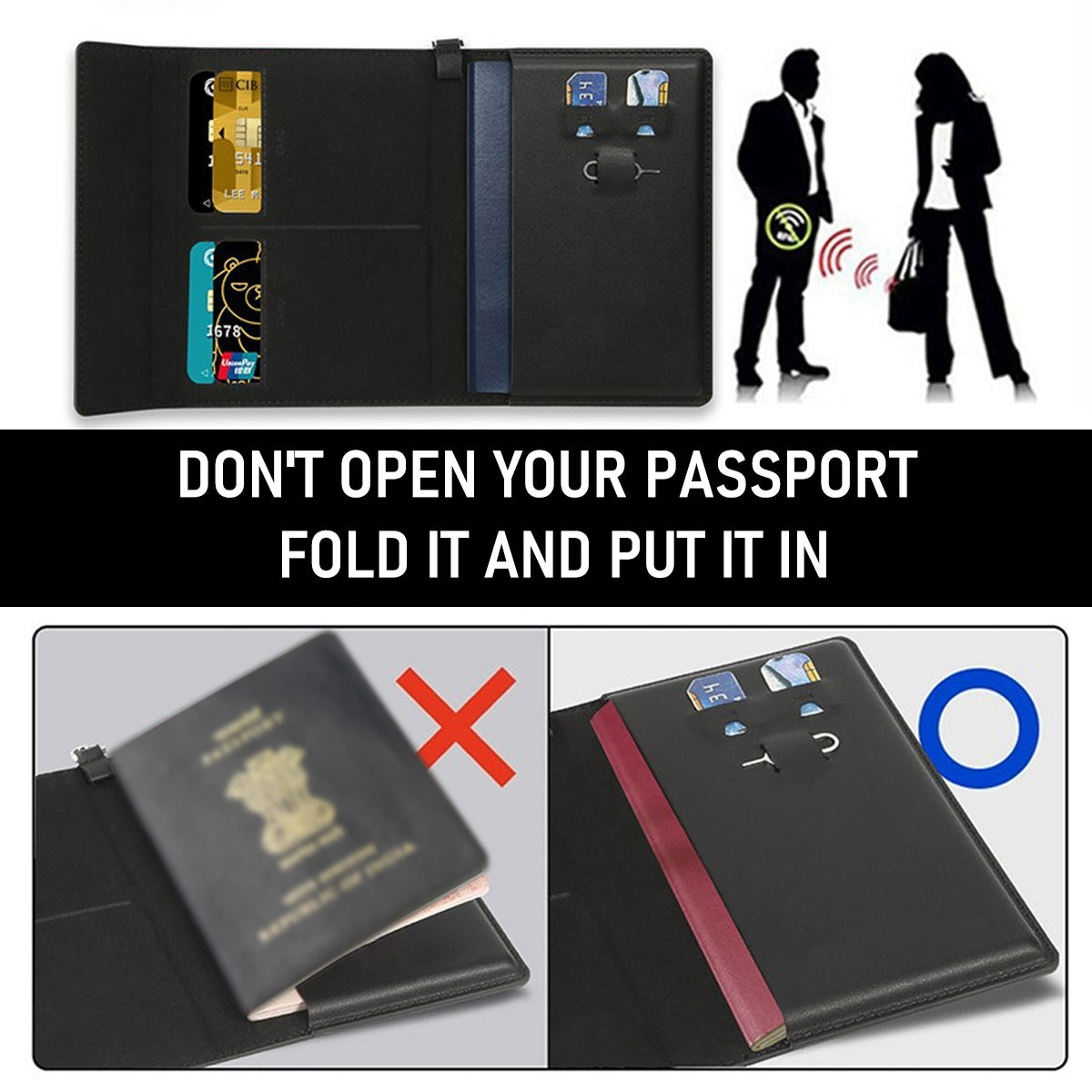 ZIBUYU Travel Passport Holder with Card Slots PU Passport Bag Passport Cover RFID Wallet Card Holder Safe Passport Holder Wallet Passport Bag Card Organizer for Travel, Green, 14x10.5cm, Black