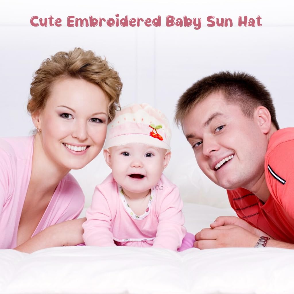 SNOWIE SOFT Baby Cap Baby Girls Sun Visor Hat Cute Pink Embroidery Sun Cap for Baby Girls Sun Visor Hat Outdoor Sun Protection Baby Sun Cap Baby Shower Gift Baby Caps for Born 0-6 Months Girl