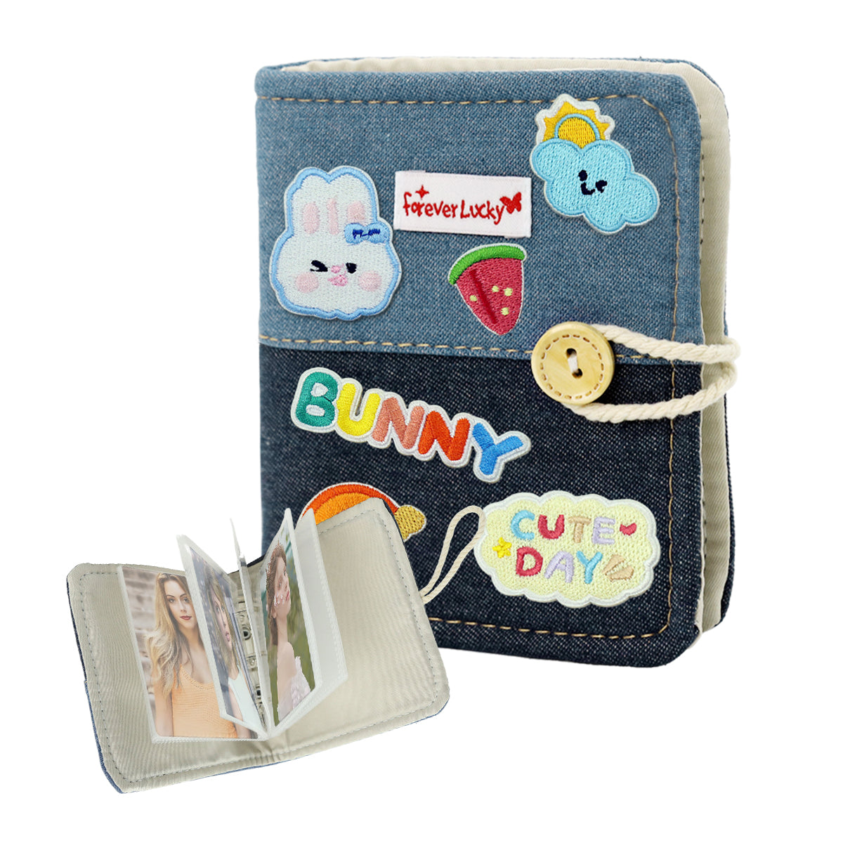 HASTHIP DIY Pocket Photo Album Holds Up 40-Photoes Fashion Patchwork Photo Album with Cartoon Embroidery Decals Cartoon Instant Square Films Pocket Album Kpop Star Photocards Binder Album