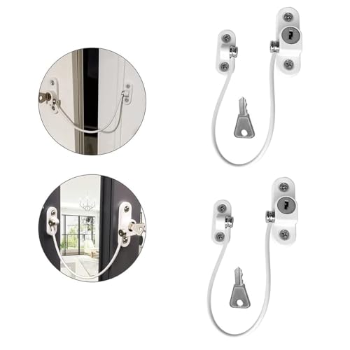 HASTHIP® 2pcs Child Safety Window Lock Chain Door Latch with Key, 185mm Cable Restrictor, Stainless Steel Security Limiter for Sliding Windows, Doors, Drawers, Balcony Easy Install, Home Safety