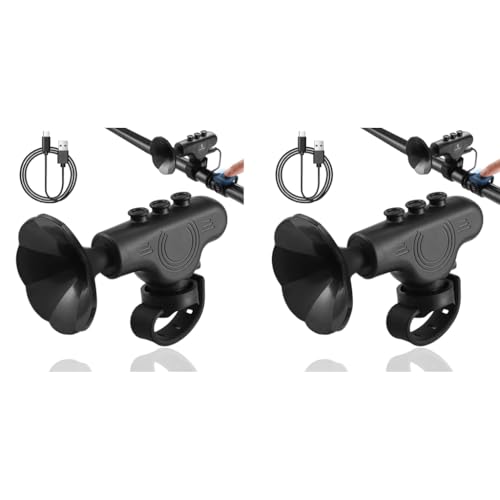 Proberos® Electric Bike Horn USB Retro Mini Trumpet Loud 120dbs 5 Switchable Ringtones Handlebar Honk with Silicone Fastener Strap Riding for Scooter Motorcycle Bicycle 2PCS