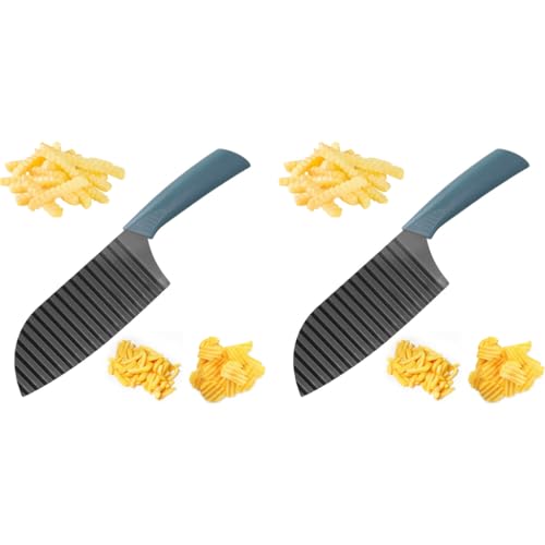 HASTHIP® Crinkle Cutter Knife Choppers for Potatoes Veggies Wave French Fry Slicer Large Handle Chopping for Salad Cucumber Carrots Fruit 2 PCS