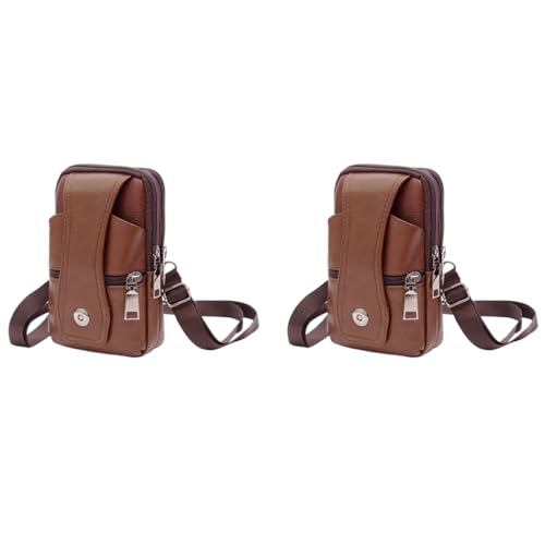 ZIBUYU® Mobile Pouch for Men Leather Magnetic Cover Belt Clip Compatible iPhone 12 13 14 Pro Max Phone Case Mini Crossbody Waist Sling Bag Holster Brown 1 2PCS