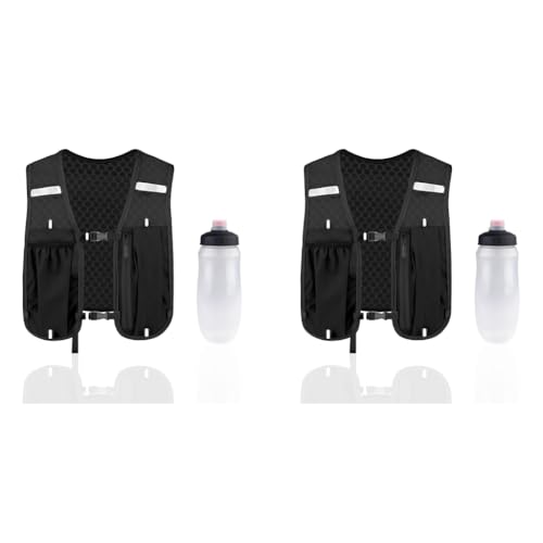 Proberos® Hydration Backpack Running Vest with 500ml Water Bladder Outdoor Quick Dry Mesh Adjustable Belt Lightweight 3 Pockets Design Night Reflective for Hiking Biking Walking 2PCS