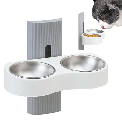 Qpets Dog Bowl 2 In 1 Dog Feeding Bowl Dog Food Bowl Water Bowl Wall Mounted Adjustable Height Pet Food Bowl Dog Cat Food Bowl Detachable Pets Food Bowl for Dogs, Cats