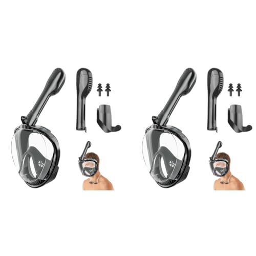 Proberos® Adult Snorkel Mask 180 Wide Angle View Anti-Fog Snorkeling Face with Drain Valve Detachable Breathing Tube Design Full Face Diving Gear Camera Mount L XL 2 PCS
