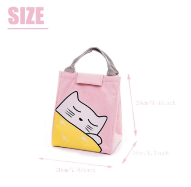 ZIBUYU Insulated Lunch Bag for School and Office with 24x20x16 in Capacity | Waterproof Pink Kitten Canvas Tote