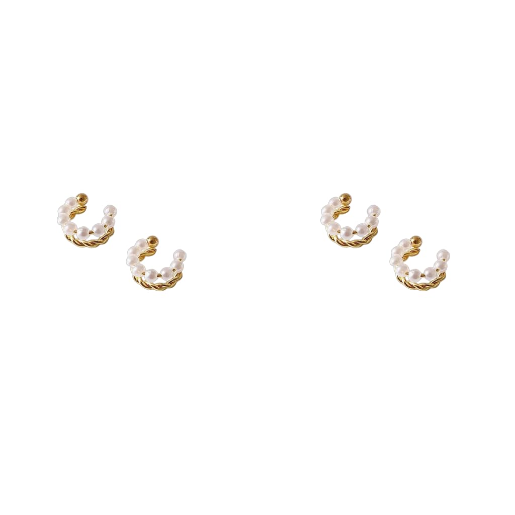 Zibuyu Pearl Braided Ear Cuffs for Women with Twisted Gold Pattern | 2PCS Non Piercing Jewelry