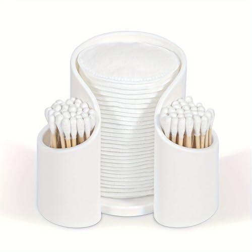 HASTHIP® Cotton Swab Cotton Pads Holder - Bathroom Storage Box Suitable for Organizing Bathroom Jar Storage Boxes, Cotton Swab Dispenser, L:11x9x7cm, White